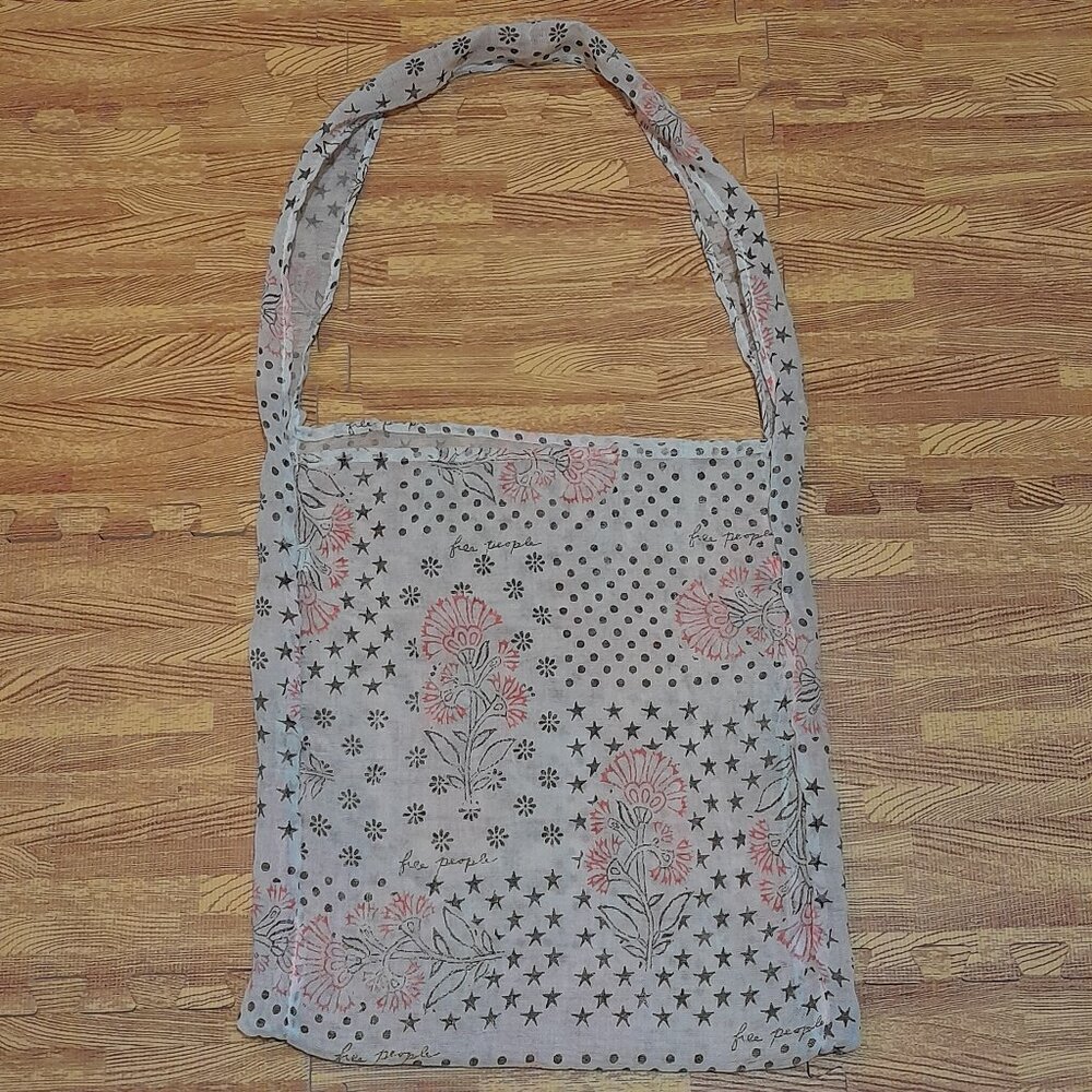 Free People Reusable Tote Bag Lightweight Gauze Cotton Flowers Stars Polka Dots